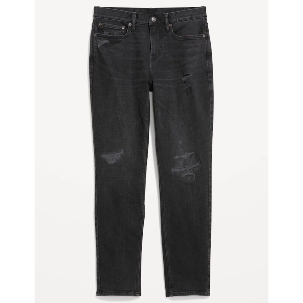 NEW Old Navy Jeans Mens 36x34 Althletic Taper Built-in Flex Ripped Black Jeans